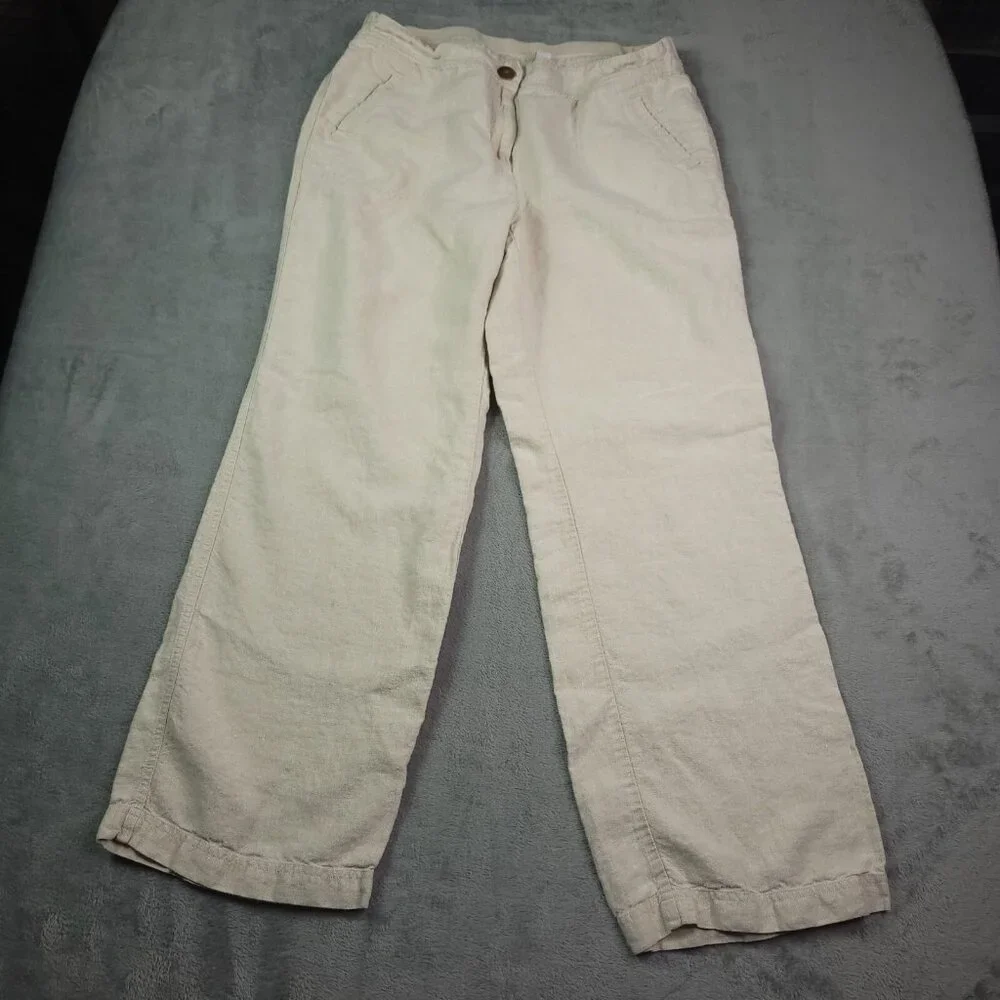 Chicos Womens Linen Pants 12 (2) Relaxed Beige Casual Beach Mid Rise - Picture 4 of 7